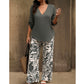 📢📢50% Rabatt!!! 🎉✨ Damen-Set aus V-Ausschnitt-Bluse & bedruckter Weithose