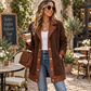 🧥🌸50%Rabatt!!!🛍️✨Damen Plüschjacke mit Revers und Patchwork-Design