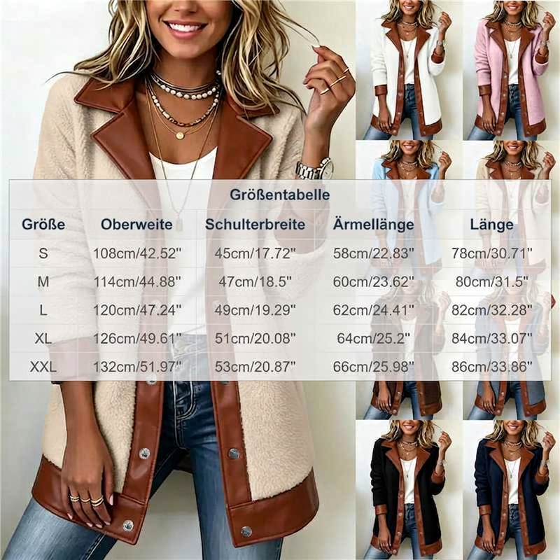 🧥🌸50%Rabatt!!!🛍️✨Damen Plüschjacke mit Revers und Patchwork-Design