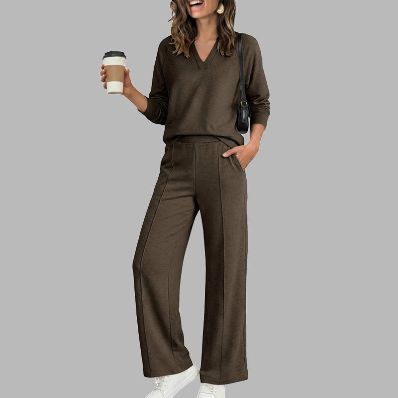 👚🌸50%Rabatt!!!🛍️✨Legeres V-Ausschnitt-Oberteil & Weithosen für Damen