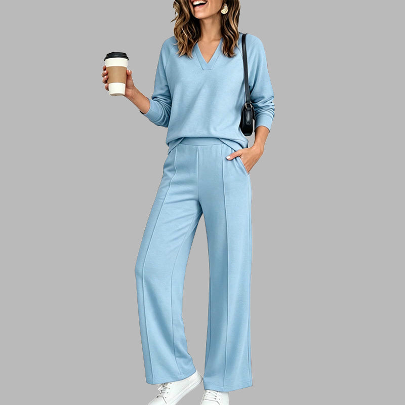 👚🌸50%Rabatt!!!🛍️✨Legeres V-Ausschnitt-Oberteil & Weithosen für Damen