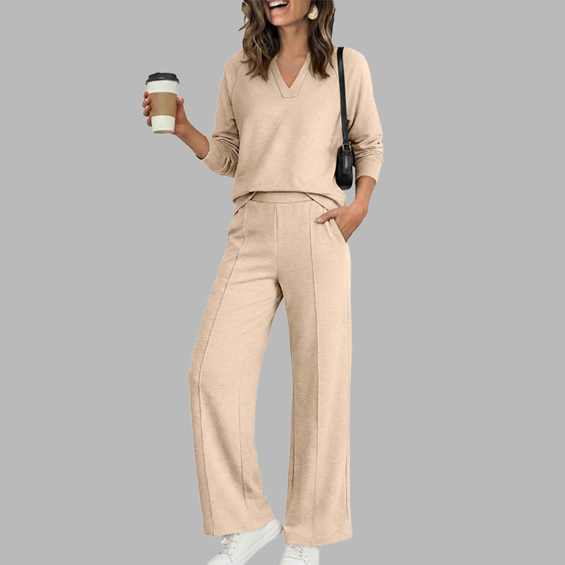 👚🌸50%Rabatt!!!🛍️✨Legeres V-Ausschnitt-Oberteil & Weithosen für Damen
