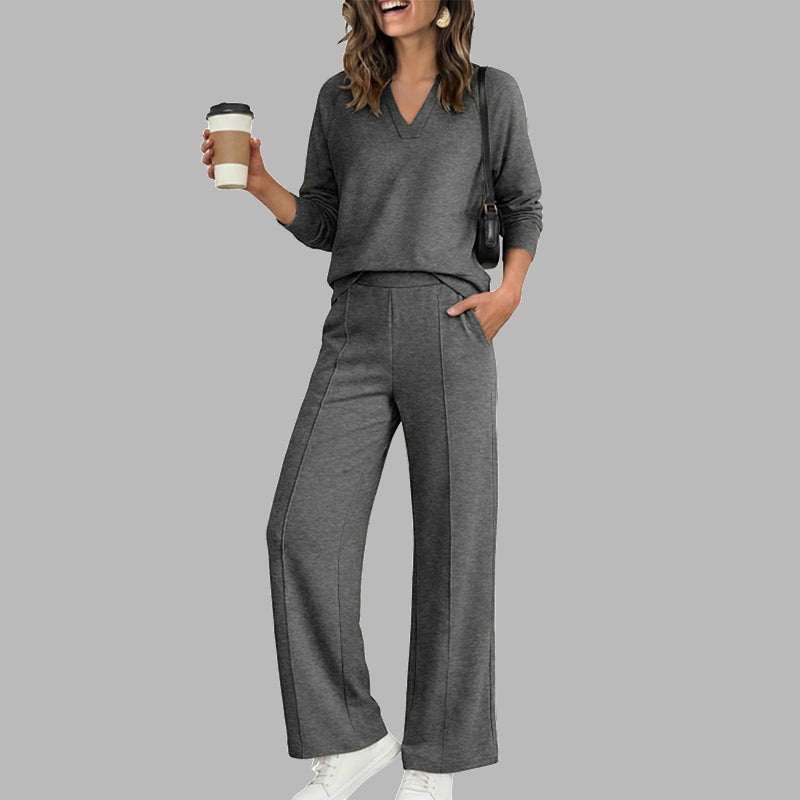 👚🌸50%Rabatt!!!🛍️✨Legeres V-Ausschnitt-Oberteil & Weithosen für Damen