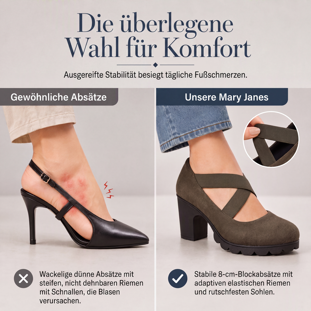 📢📢50%Rabatt!!!🎉✨Mary-Jane-Schuhe für Damen mit runder Spitze, überkreuzten Riemen, Blockabsatz, Plateau und Cut-Out-Ausschnitten, hochhackig