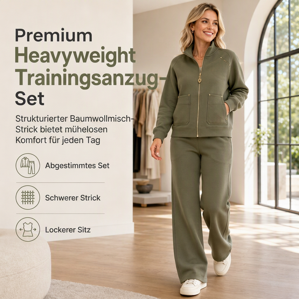 📢📢50%Rabatt!!!🎉✨Schweres zweiteiliges Trainingsanzug-Set für Damen aus Baumwollmischung mit Reißverschluss und weit geschnittenen Hosen