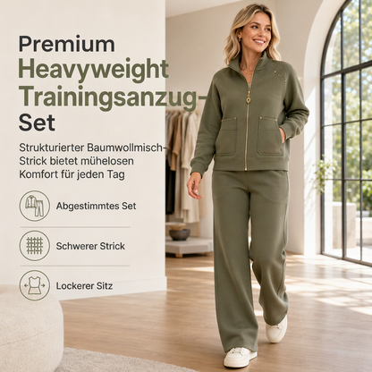 📢📢50%Rabatt!!!🎉✨Schweres zweiteiliges Trainingsanzug-Set für Damen aus Baumwollmischung mit Reißverschluss und weit geschnittenen Hosen
