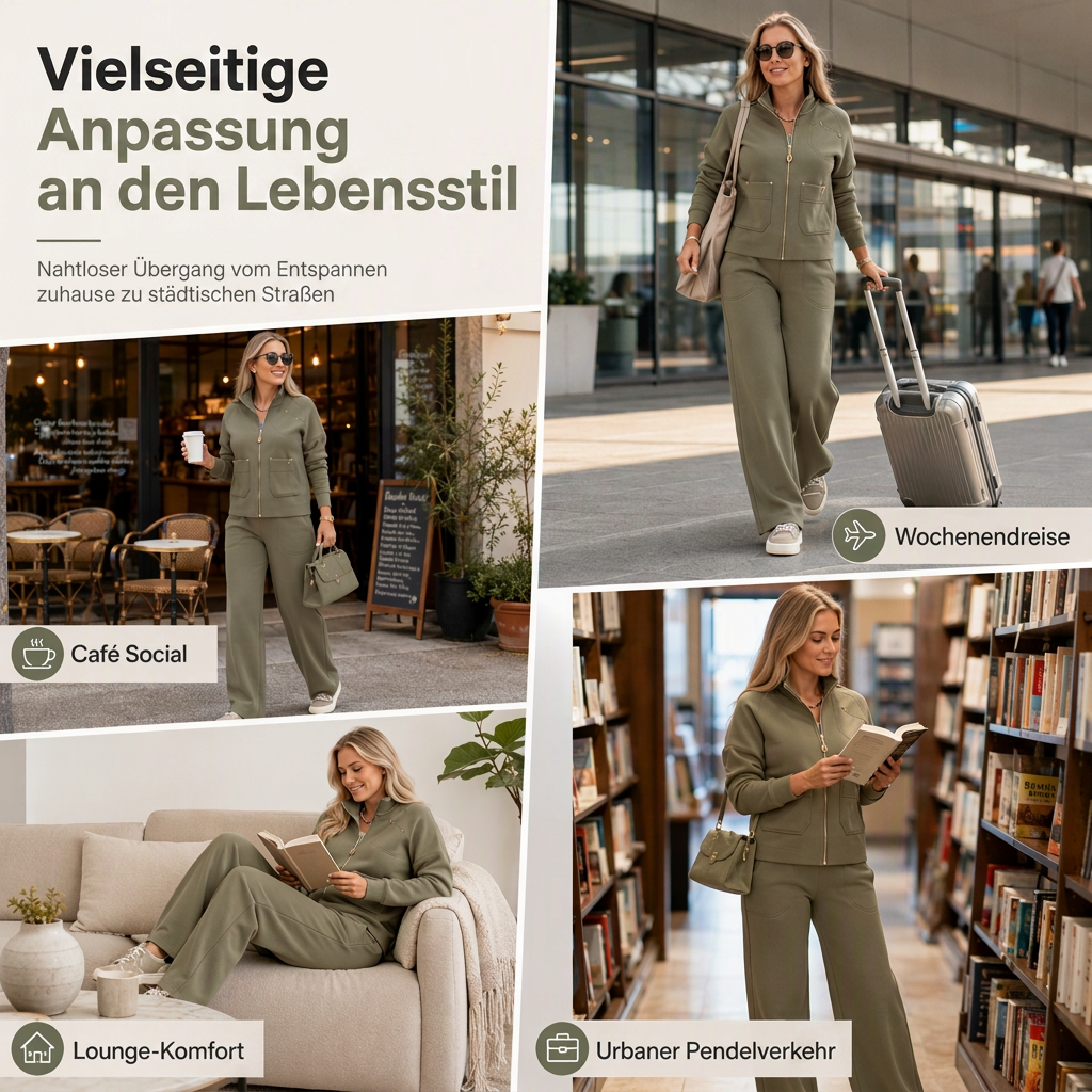 📢📢50%Rabatt!!!🎉✨Schweres zweiteiliges Trainingsanzug-Set für Damen aus Baumwollmischung mit Reißverschluss und weit geschnittenen Hosen