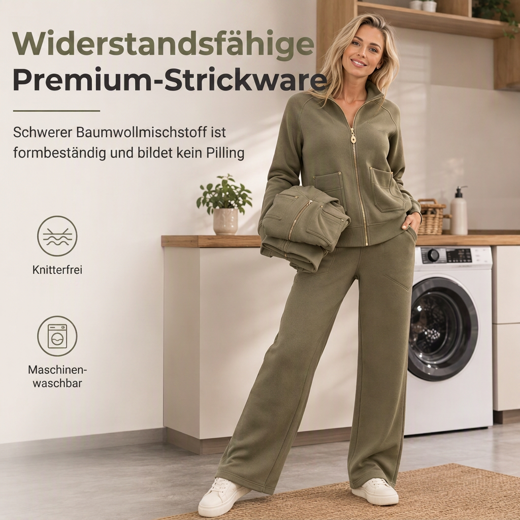 📢📢50%Rabatt!!!🎉✨Schweres zweiteiliges Trainingsanzug-Set für Damen aus Baumwollmischung mit Reißverschluss und weit geschnittenen Hosen