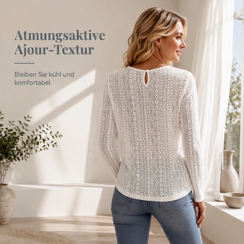 📢📢50%Rabatt!!!🎉✨Langarm-T-Shirt für Damen mit Spitzen-Applikationen