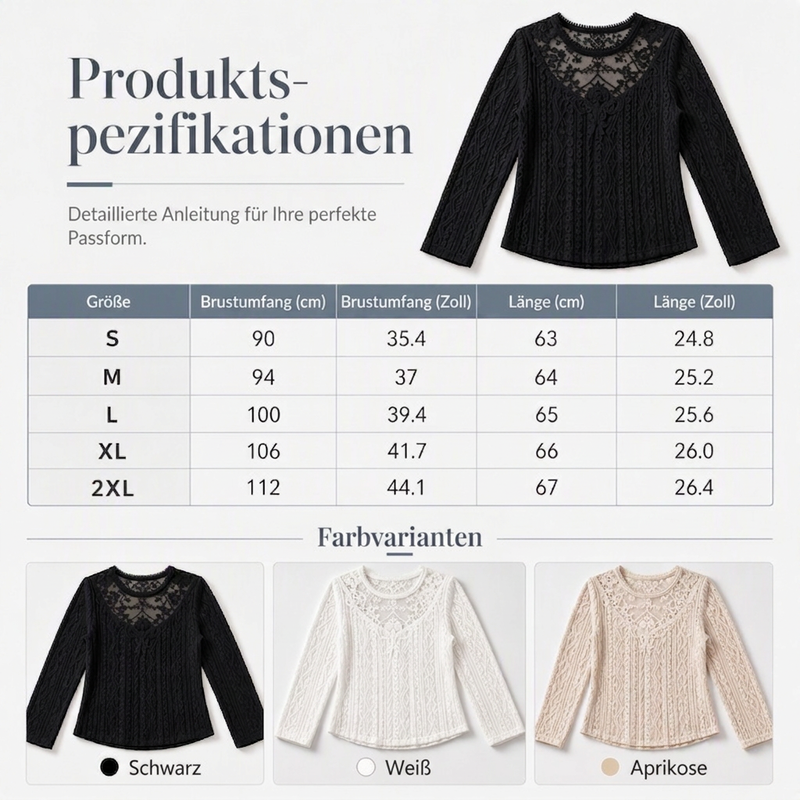 📢📢50%Rabatt!!!🎉✨Langarm-T-Shirt für Damen mit Spitzen-Applikationen