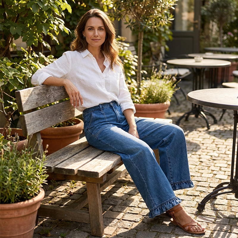 📢📢50%Rabatt!!!🎉✨Elegante Jeans mit geradem Bein und gerüschtem Saum für Damen