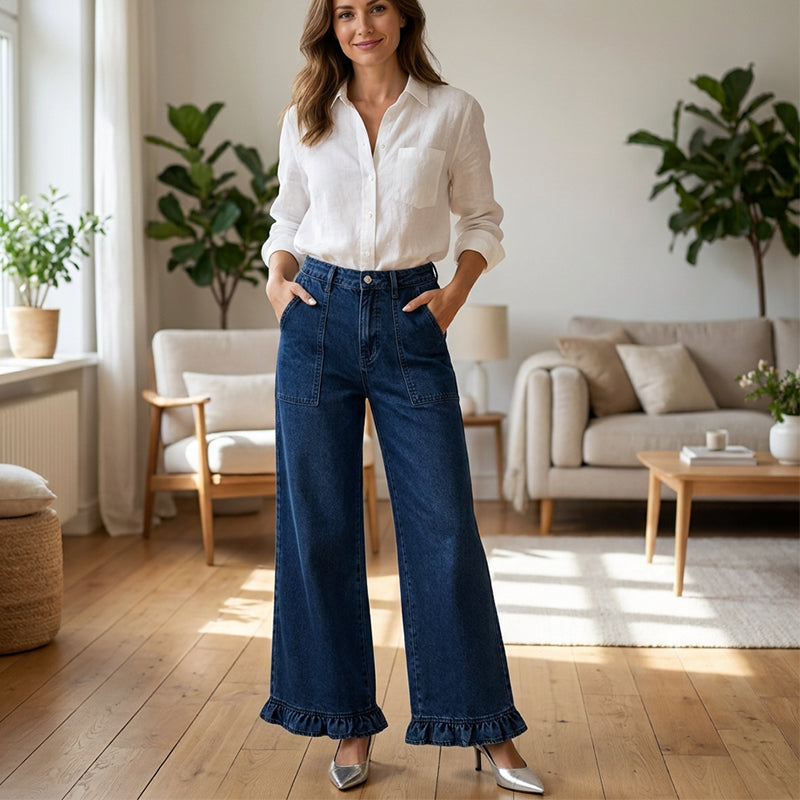 📢📢50%Rabatt!!!🎉✨Elegante Jeans mit geradem Bein und gerüschtem Saum für Damen