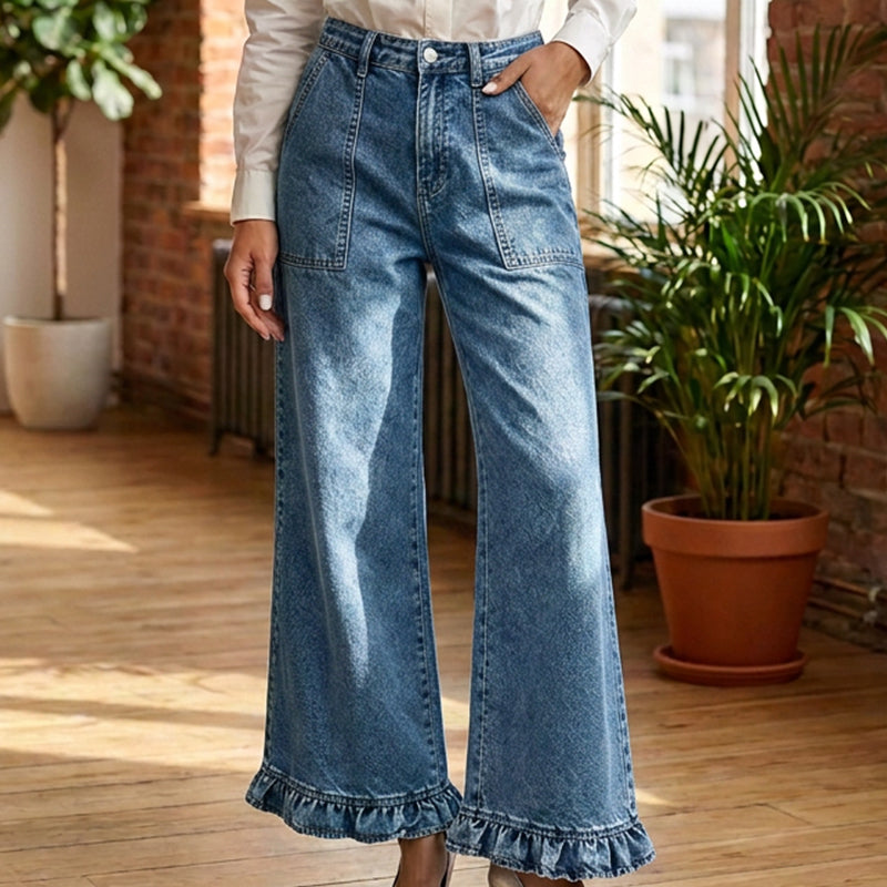 📢📢50%Rabatt!!!🎉✨Elegante Jeans mit geradem Bein und gerüschtem Saum für Damen
