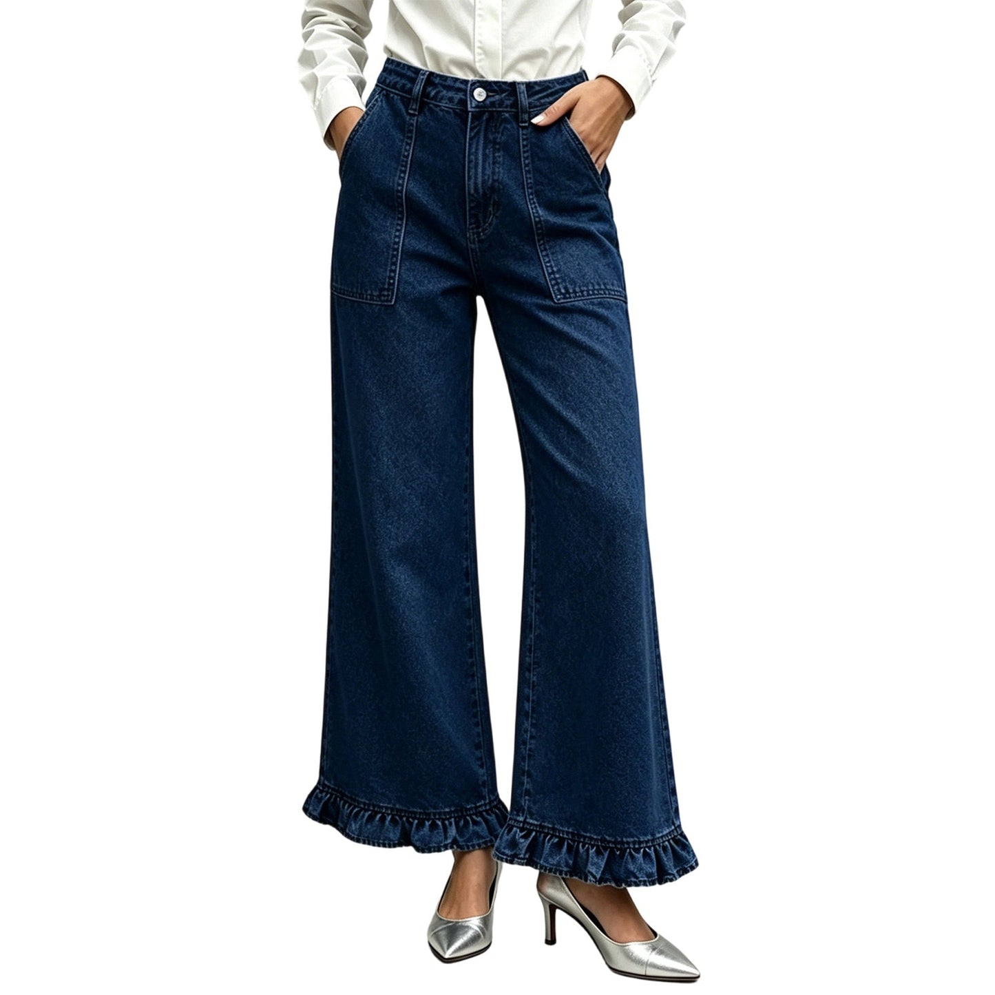📢📢50%Rabatt!!!🎉✨Elegante Jeans mit geradem Bein und gerüschtem Saum für Damen