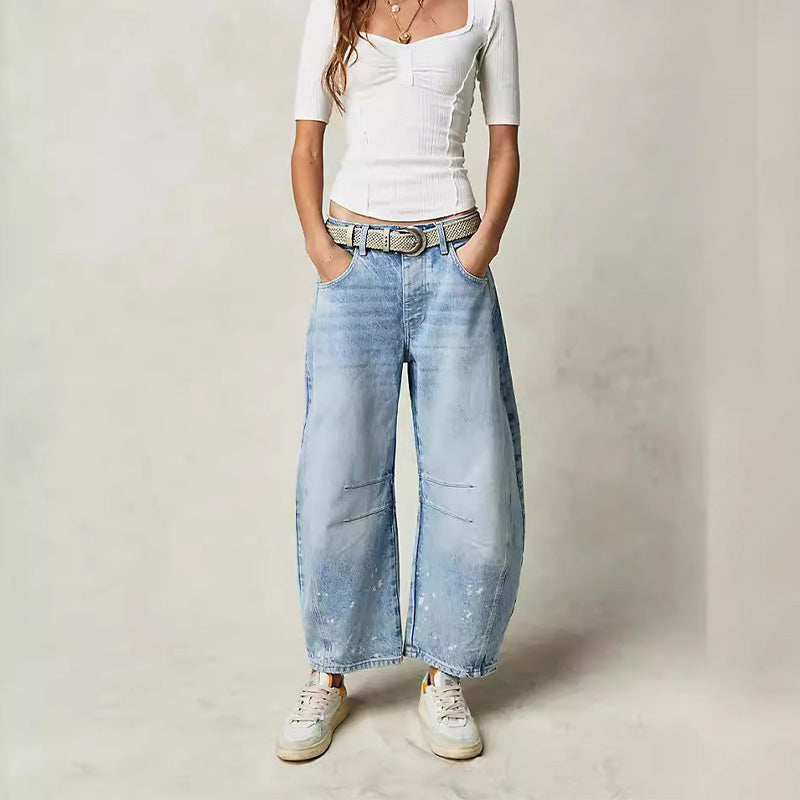 📢📢50%Rabatt!!!🎉✨Damen Retro-Mid-Rise-geschwungene Weitbein-Jeans