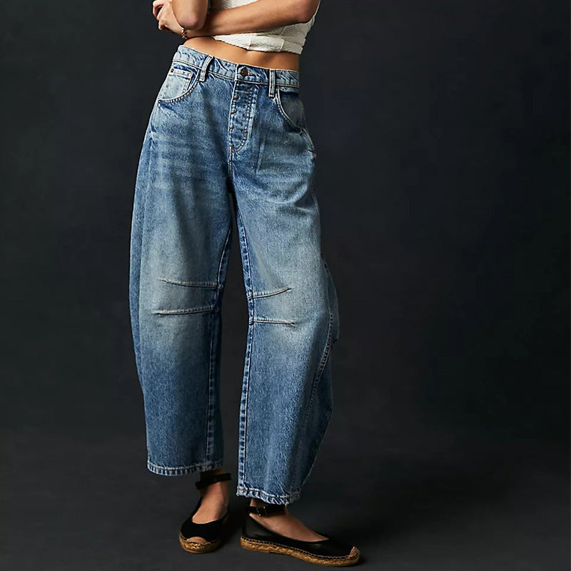 📢📢50%Rabatt!!!🎉✨Damen Retro-Mid-Rise-geschwungene Weitbein-Jeans