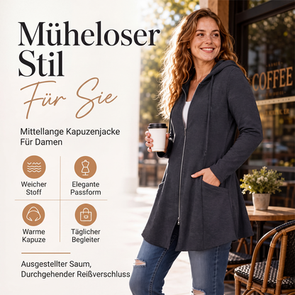 📢📢50%Rabatt!!!🎉✨Damen Kapuzenjacke mit Reißverschluss, mittellang