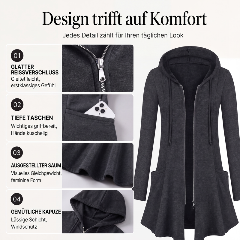 📢📢50%Rabatt!!!🎉✨Damen Kapuzenjacke mit Reißverschluss, mittellang