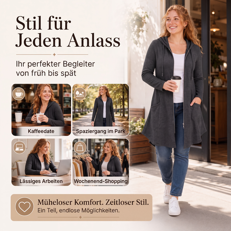 📢📢50%Rabatt!!!🎉✨Damen Kapuzenjacke mit Reißverschluss, mittellang