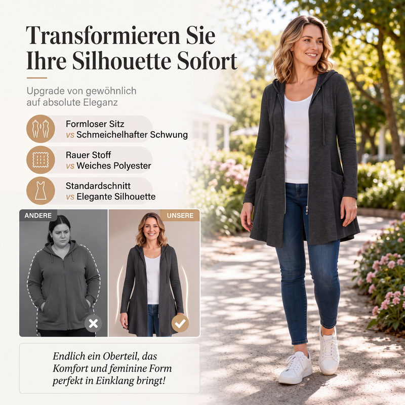 📢📢50%Rabatt!!!🎉✨Damen Kapuzenjacke mit Reißverschluss, mittellang