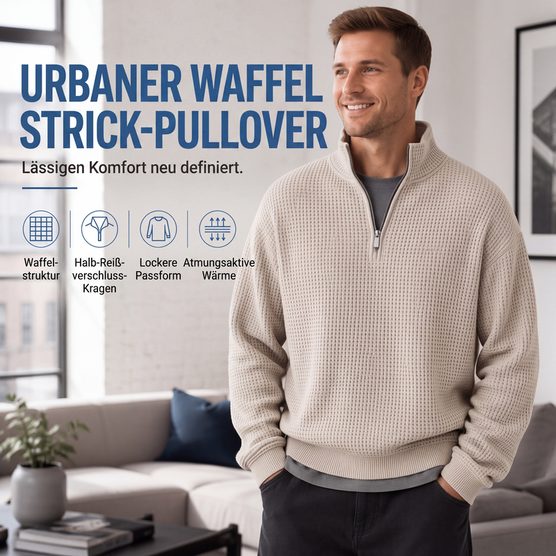 📢📢50%Rabatt!!!🎉✨Herren-Sweatshirt mit entspannter Passform, Halbreißverschluss und Waffelstruktur