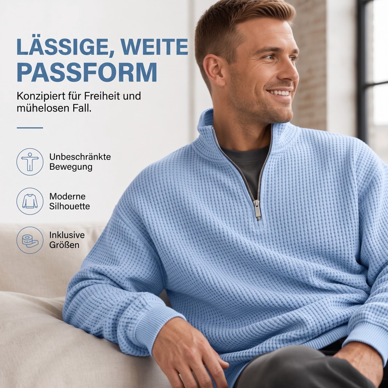 📢📢50%Rabatt!!!🎉✨Herren-Sweatshirt mit entspannter Passform, Halbreißverschluss und Waffelstruktur