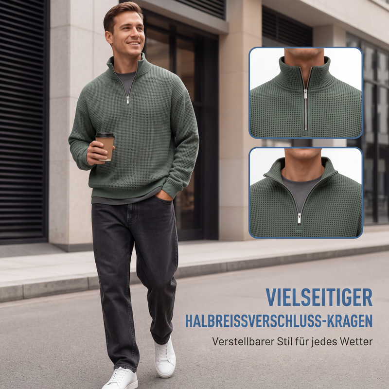📢📢50%Rabatt!!!🎉✨Herren-Sweatshirt mit entspannter Passform, Halbreißverschluss und Waffelstruktur