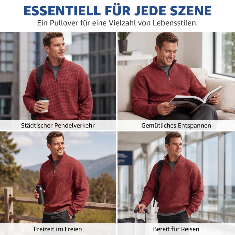 📢📢50%Rabatt!!!🎉✨Herren-Sweatshirt mit entspannter Passform, Halbreißverschluss und Waffelstruktur