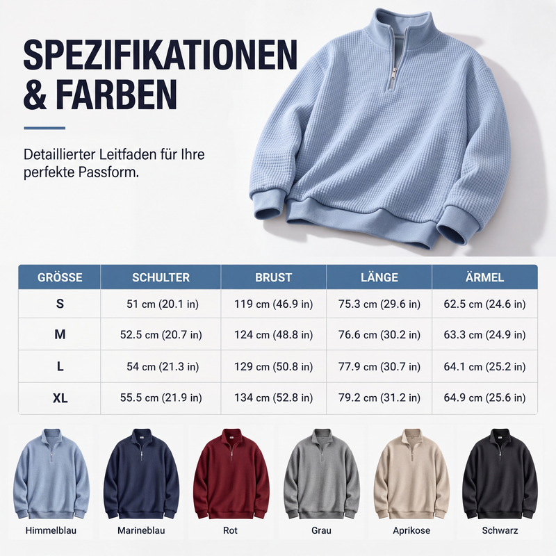 📢📢50%Rabatt!!!🎉✨Herren-Sweatshirt mit entspannter Passform, Halbreißverschluss und Waffelstruktur