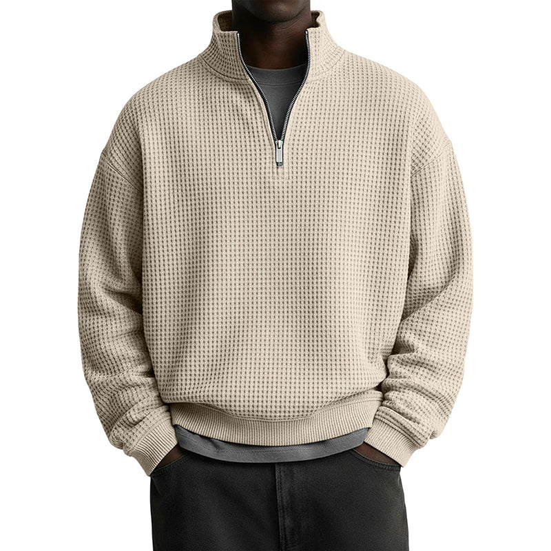 📢📢50%Rabatt!!!🎉✨Herren-Sweatshirt mit entspannter Passform, Halbreißverschluss und Waffelstruktur