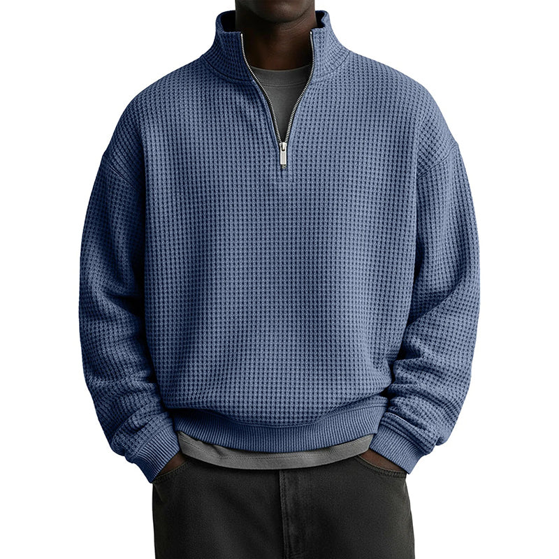 📢📢50%Rabatt!!!🎉✨Herren-Sweatshirt mit entspannter Passform, Halbreißverschluss und Waffelstruktur