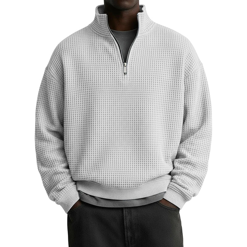 📢📢50%Rabatt!!!🎉✨Herren-Sweatshirt mit entspannter Passform, Halbreißverschluss und Waffelstruktur