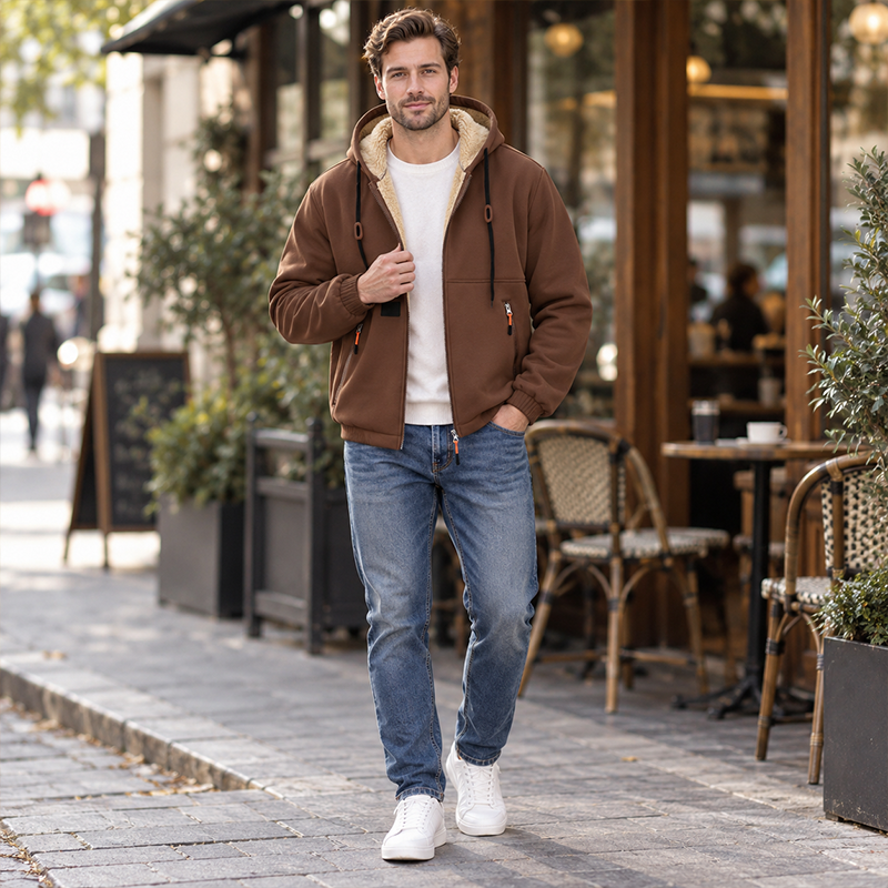 Warmes Kapuzenpullover mit Reißverschluss für Herren