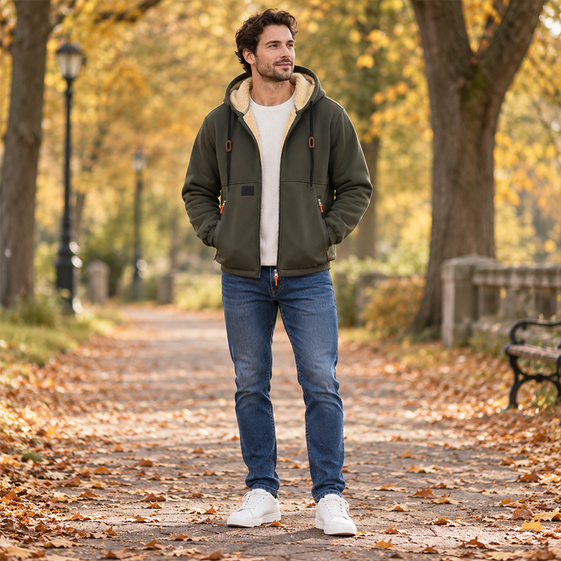 Warmes Kapuzenpullover mit Reißverschluss für Herren