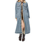 Langer, warmer gefütterter Jeansmantel für Damen
