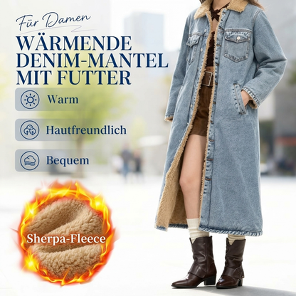 Langer, warmer gefütterter Jeansmantel für Damen
