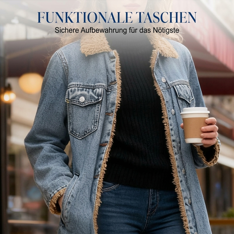 Langer, warmer gefütterter Jeansmantel für Damen