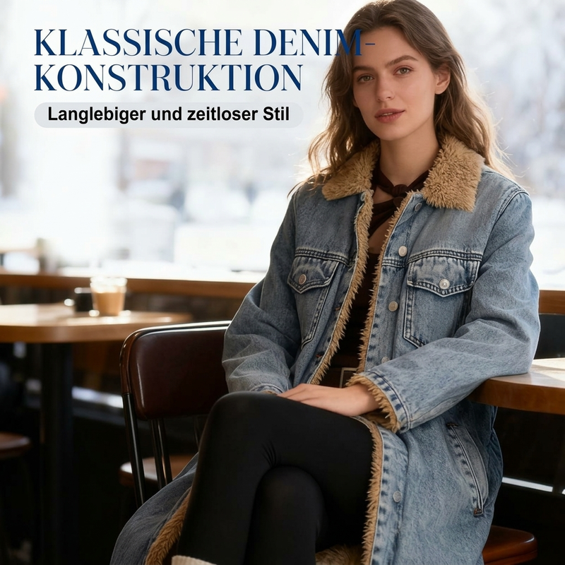 Langer, warmer gefütterter Jeansmantel für Damen