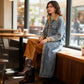 Langer, warmer gefütterter Jeansmantel für Damen