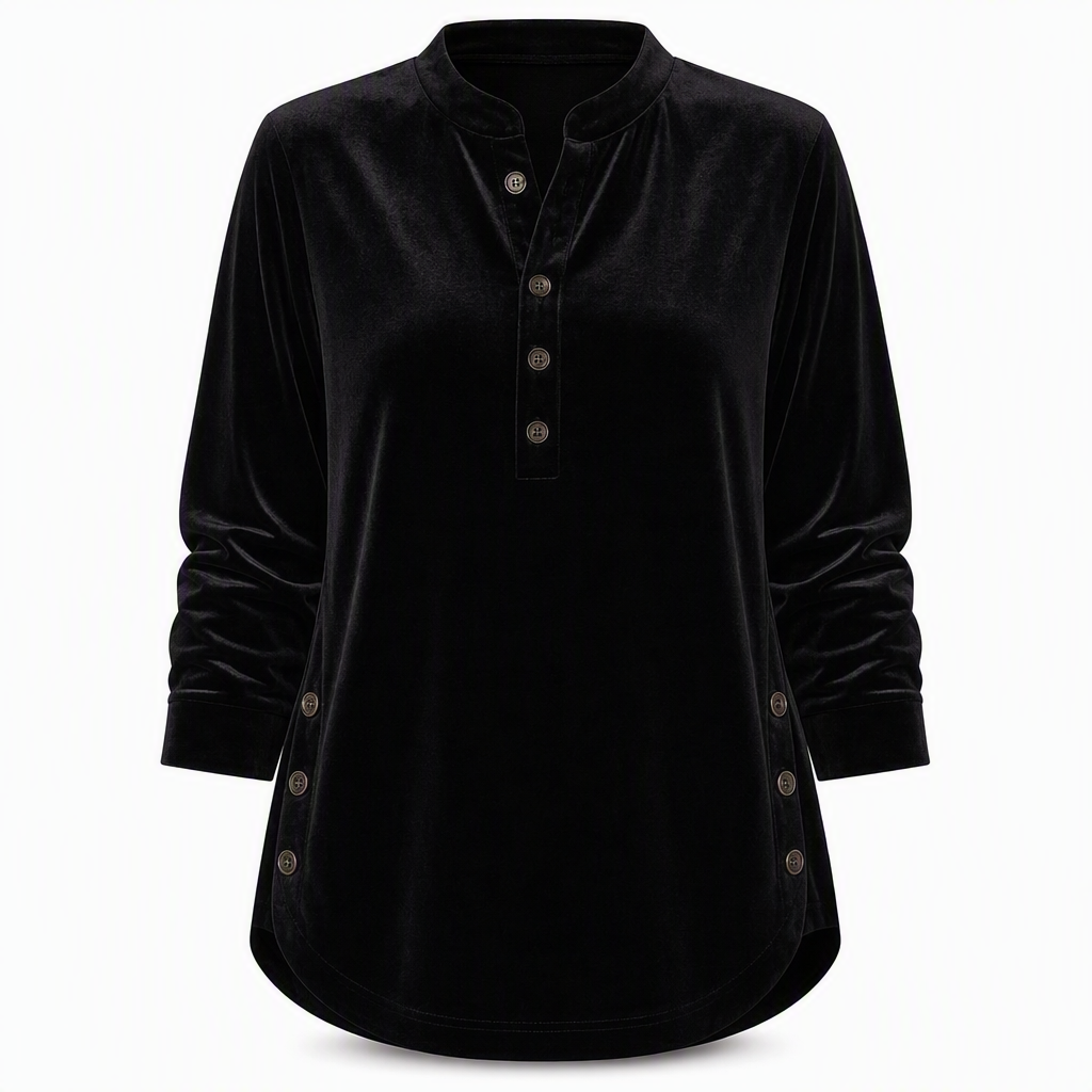 ⏰ Die Aktion läuft aus – also schnell sein lohnt sich! Lässiges, lockeres Samt-Langarmshirt für Damen mit Knopf-V-Ausschnitt