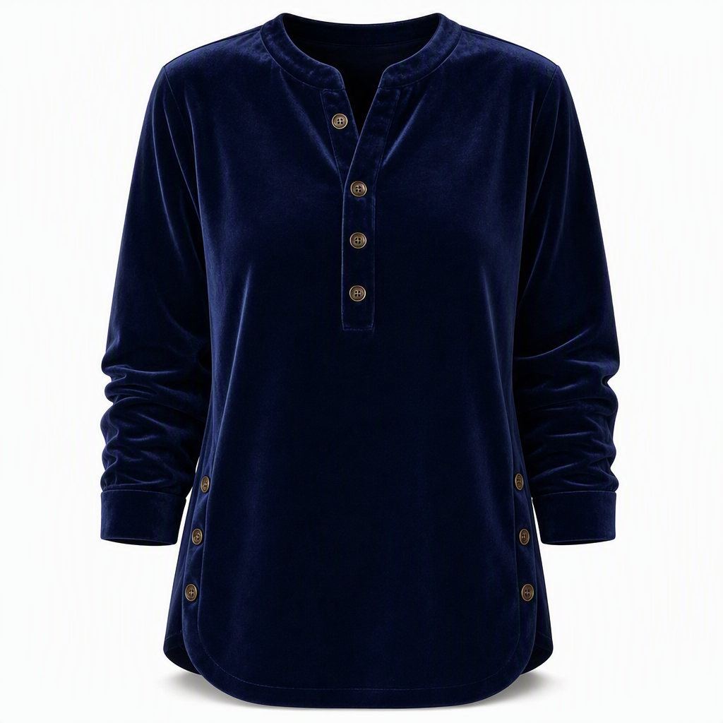 ⏰ Die Aktion läuft aus – also schnell sein lohnt sich! Lässiges, lockeres Samt-Langarmshirt für Damen mit Knopf-V-Ausschnitt