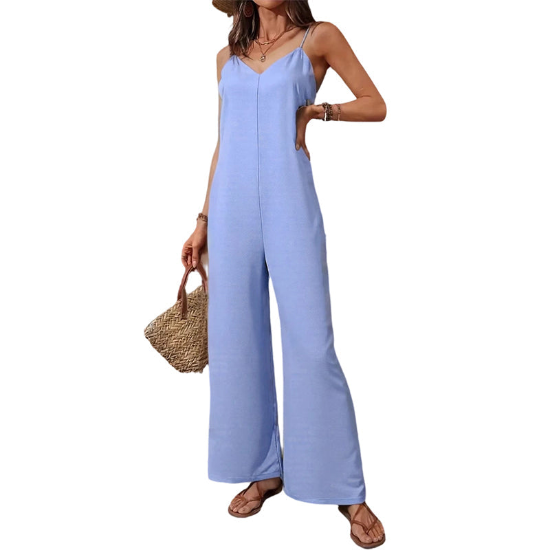 📢📢50%Rabatt!!!🎉✨Damen-Casual-Jumpsuit mit V-Ausschnitt und Spaghettiträgern