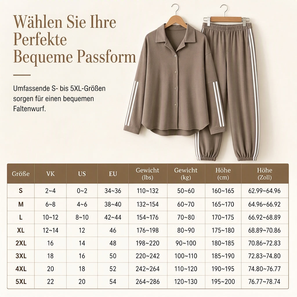 📢📢50%Rabatt!!!🎉✨Zweiteiliges lässiges Lounge-Set für Damen mit oversizedem Hemd mit Knopfleiste und Jogginghose mit Seitenstreifen