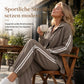 📢📢50%Rabatt!!!🎉✨Zweiteiliges lässiges Lounge-Set für Damen mit oversizedem Hemd mit Knopfleiste und Jogginghose mit Seitenstreifen