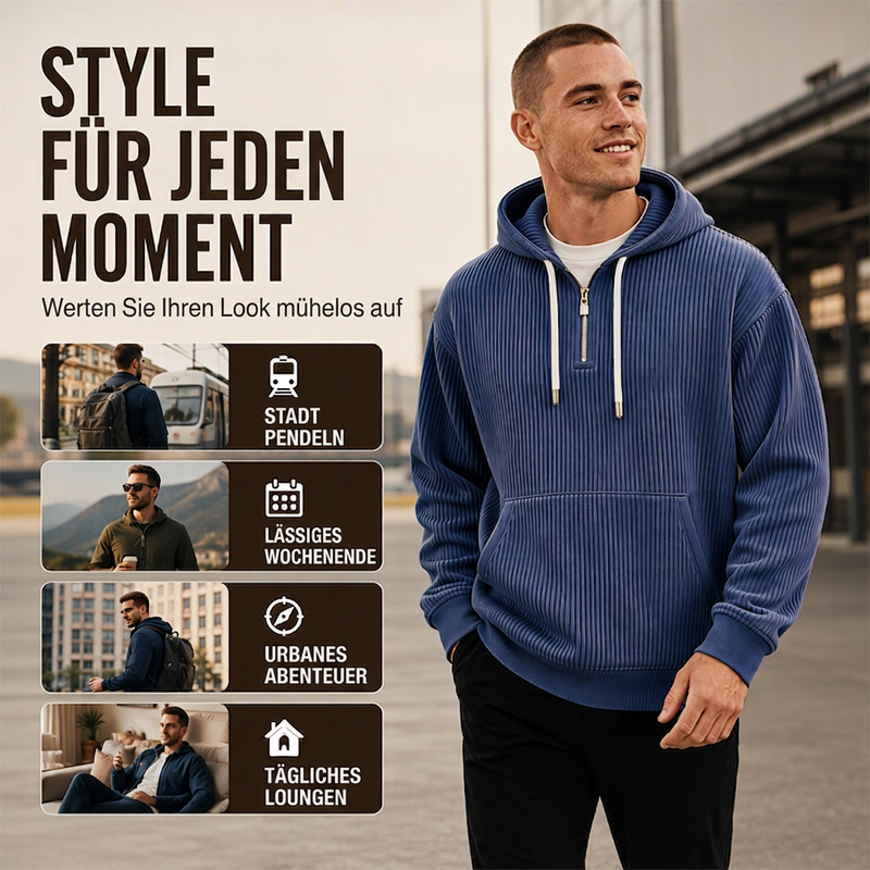 🔥Beliebtes Produkt ！✨Herren-Casual-Cord-Hoodie mit Halb-Reißverschluss