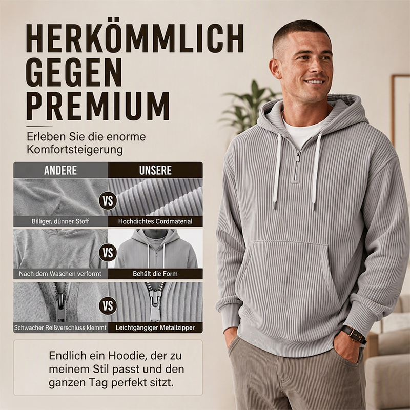 🔥Beliebtes Produkt ！✨Herren-Casual-Cord-Hoodie mit Halb-Reißverschluss