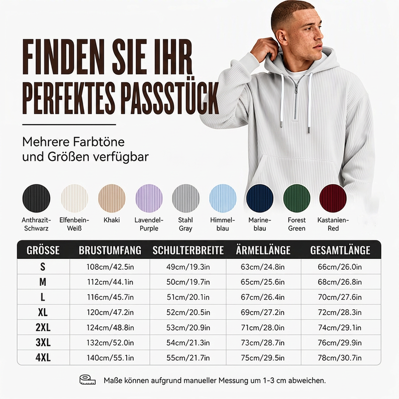 🔥Beliebtes Produkt ！✨Herren-Casual-Cord-Hoodie mit Halb-Reißverschluss