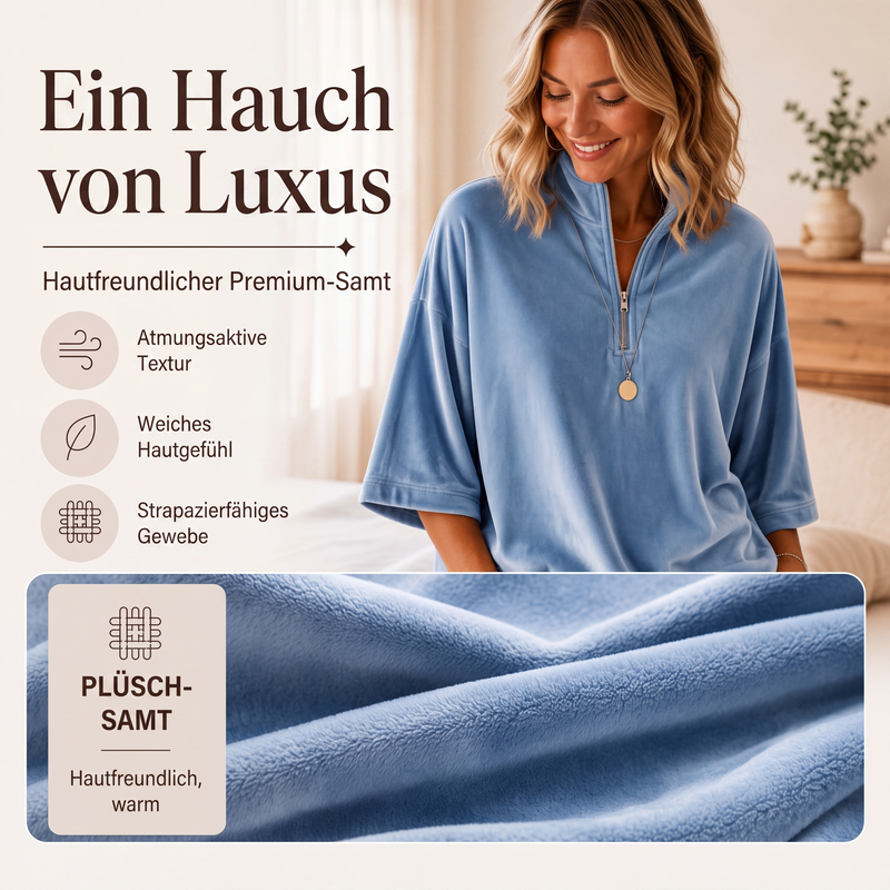 🔥Beliebtes Produkt ！✨Samt-Oberteil mit 3/4-Ärmeln und Halb-Reißverschluss für Damen