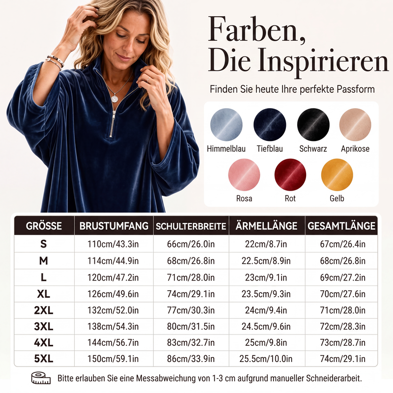 🔥Beliebtes Produkt ！✨Samt-Oberteil mit 3/4-Ärmeln und Halb-Reißverschluss für Damen