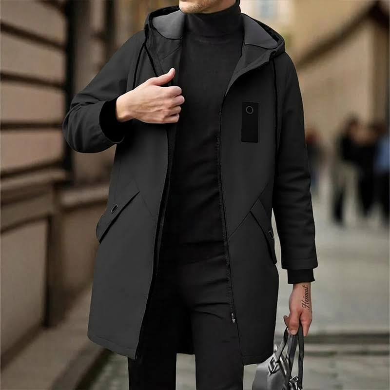 🔥Beliebtes Produkt ！✨Herren-Windbreaker-Trenchcoat mit Kapuze, mittlere Länge